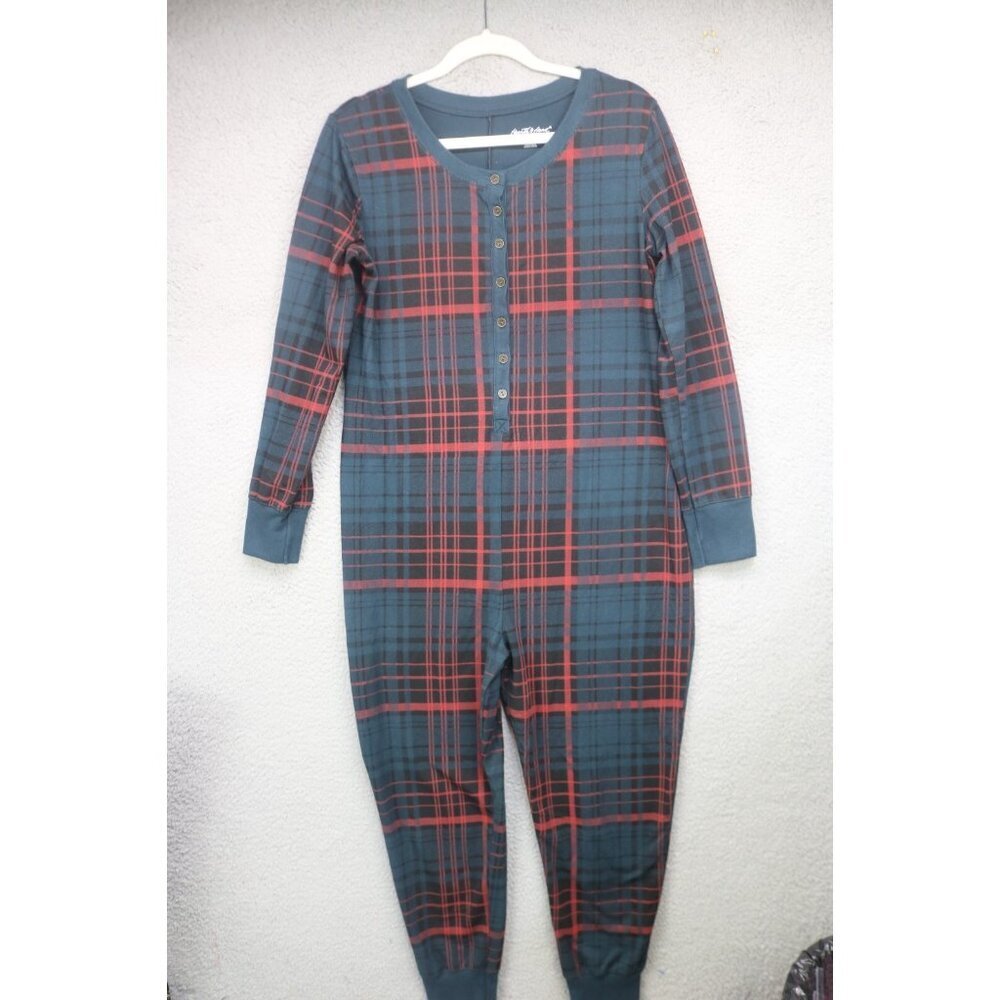 Hearth & Hand w/Magnolia One Piece Long Sleeve Plaid Pajamas-Medium-Flap in Back